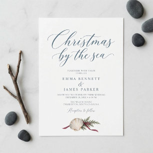 Coastal Seashell Christmas Seaside Beach Wedding Invitation