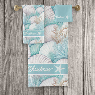 Coastal Seashell & Coral Pattern#3 ID1009 Bath Towel Set