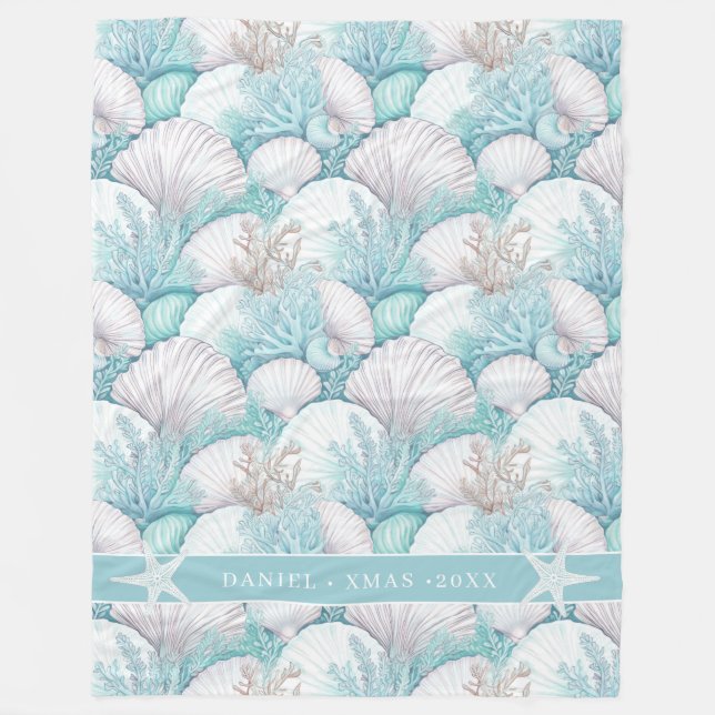Coastal Seashell & Coral Pattern#3 ID1009 Fleece Blanket (Front)