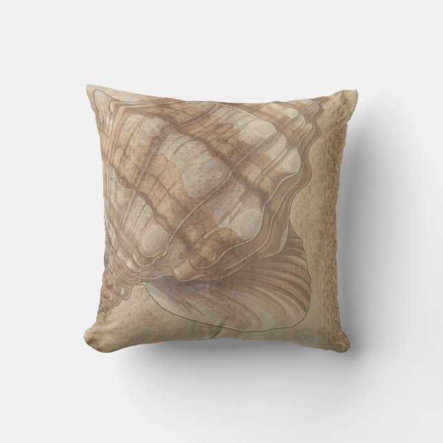 Coastal Seashell Design, Sand Colour Beach Theme Cushion (Front)