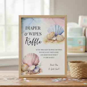 Coastal Seashell Diaper & Wipes Raffle Sign