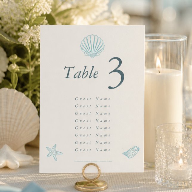 Coastal Seashell Elegant Wedding Table Number (Coastal Seashell Elegant Wedding Table Number)
