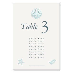 Coastal Seashell Elegant Wedding Table Number