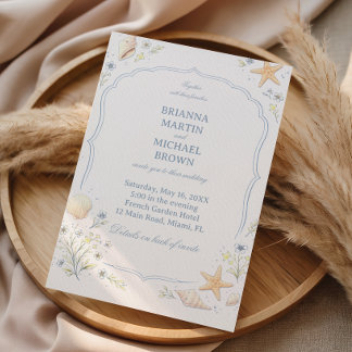 Coastal Seashell Floral Elegant Invitation