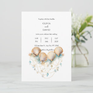 Coastal Seashell Garland Decor Beach Wedding Invitation