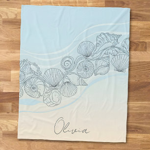 Coastal Seashell Line Art Fleece Blanket