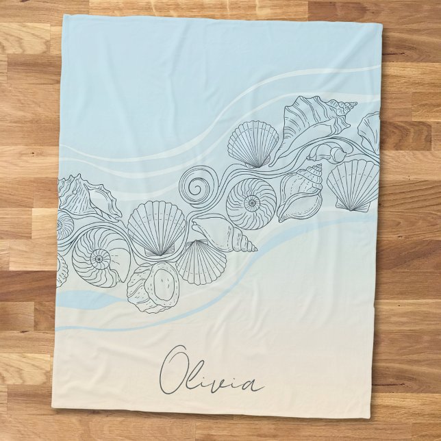 Coastal Seashell Line Art Fleece Blanket (Creator Uploaded)