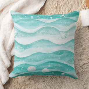 Coastal Seashell Ocean Wave Pattern Cushion