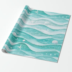 Coastal Seashell Ocean Wave Pattern Wrapping Paper