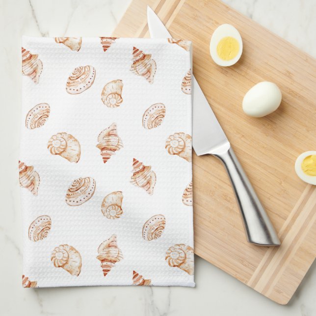 Coastal Seashell Oceanside Beach Nautical Tea Towel (Quarter Fold)