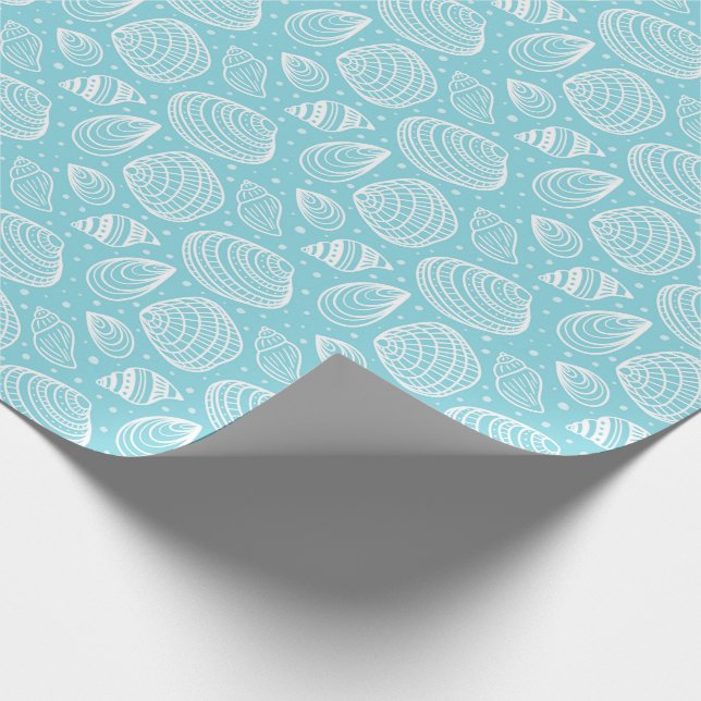 Coastal Seashell Pattern Blue Wrapping Paper (Corner)