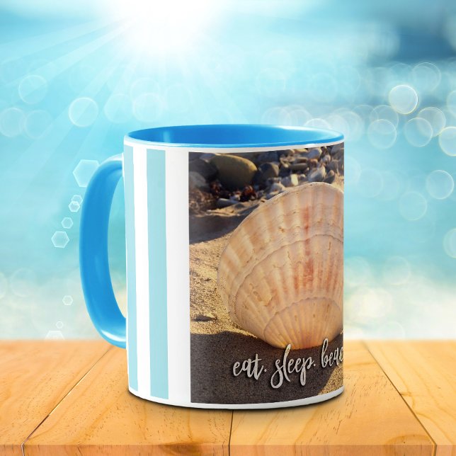 Coastal Seashell Photo Eat Sleep Beach Script Bold Mug (Creator Uploaded)