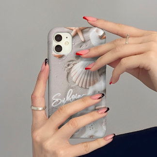 Coastal Seashell Sand Design | Customised Name iPhone 15 Pro Case