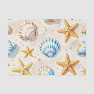 Coastal Seashell Starfish Beach Pattern Tissue Paper