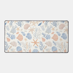 Coastal Seashell Starfish Blue Peach Cream Desk Mat