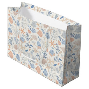 Coastal Seashell Starfish Blue Peach Cream Large Gift Bag