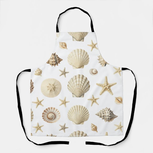 Coastal Seashell Starfish Seamless Pattern Apron (Front)