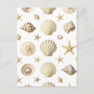 Coastal Seashell Starfish Seamless Pattern Postcard