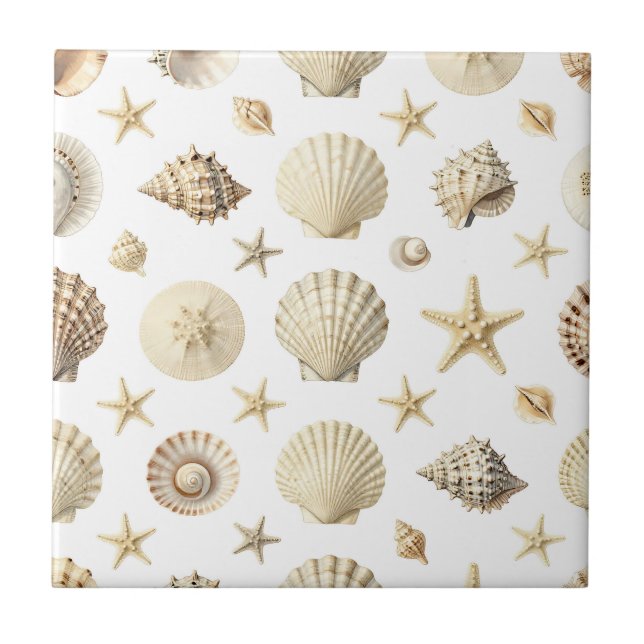 Coastal Seashell Starfish Seamless Pattern Tile (Front)
