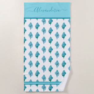 Coastal Seashell Tropical Teal Blue Beach Towel