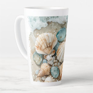 Coastal Seashell Watercolor Driftwood Scene Latte Mug