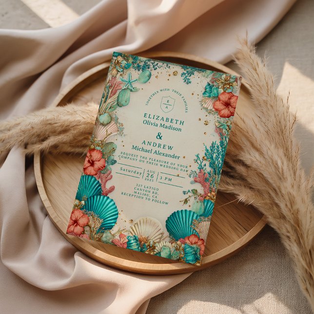 Coastal Seashell Wedding Invitation (Creator Uploaded)