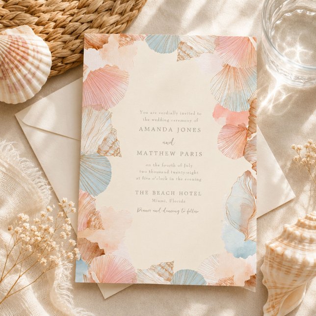 Coastal Seashell Wedding Invitation (Coastal Seashell Wedding Invitation)