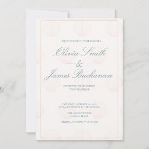 Coastal Seashell Wedding Invite Minimalist