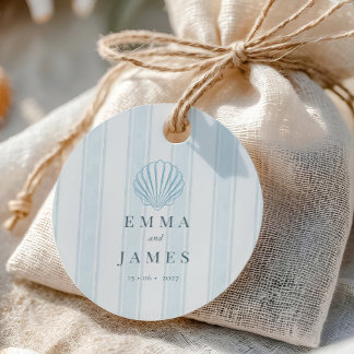 Coastal Seashell White Blue Wedding Favour Tags