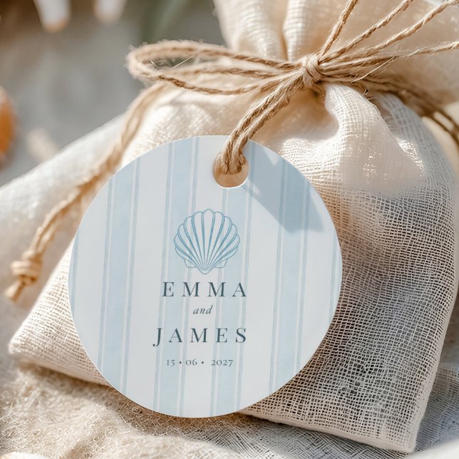 Coastal Seashell White Blue Wedding  Favour Tags (Creator Uploaded)