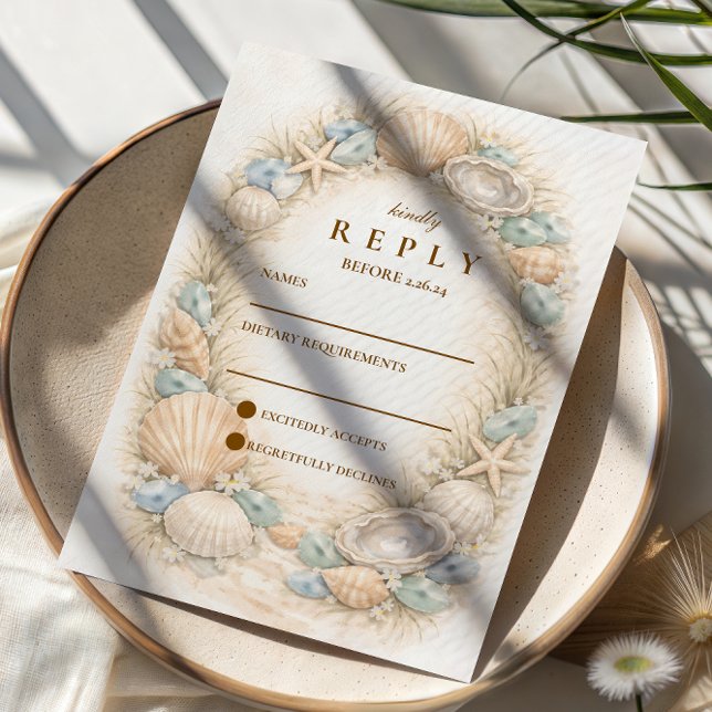 Coastal Seashell Wreath Wedding RSVP Card (Creator Uploaded)