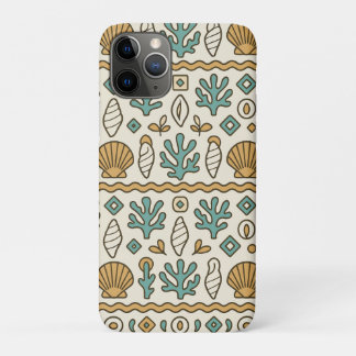 Coastal Seashells and Coral Scandinavian Folk Patt iPhone 11 Pro Case