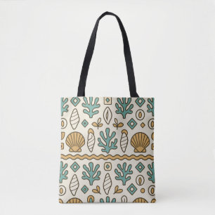 Coastal Seashells and Coral Scandinavian Folk Patt Tote Bag
