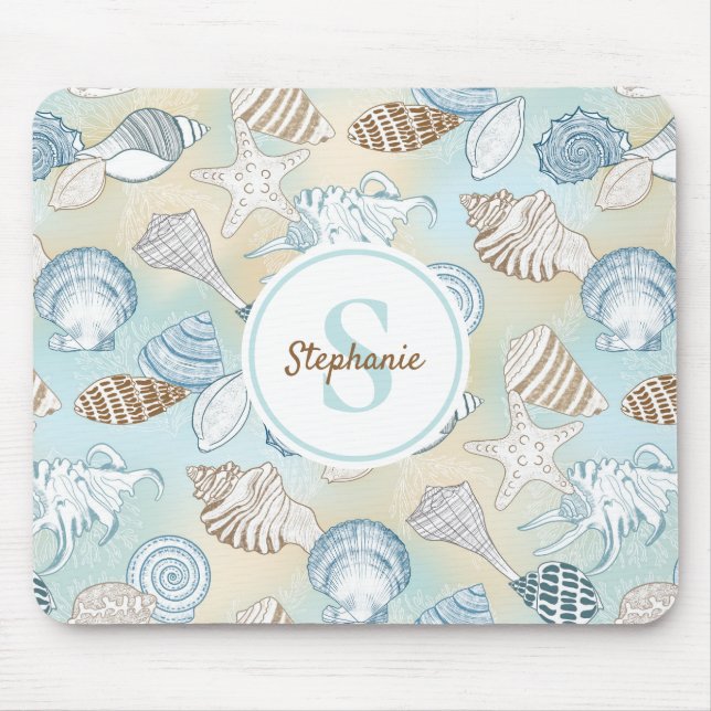 Coastal Seashells Monogram  Mouse Mat (Front)