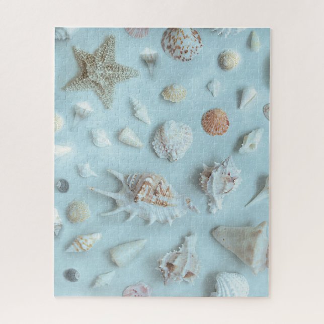 Coastal Seashells Starfish Beach Blue Jigsaw Puzzle (Vertical)