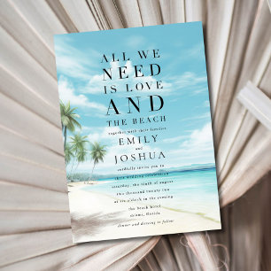 Coastal Seaside All We Need is Love Beach Wedding Invitation