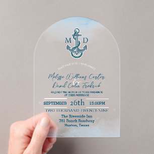 Coastal Seaside Beach Anchor Nautical Wedding  Acrylic Invitations