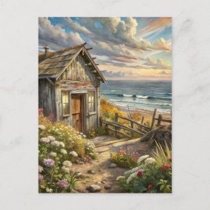Coastal Seaside Beach Cottage Flowers Postcard