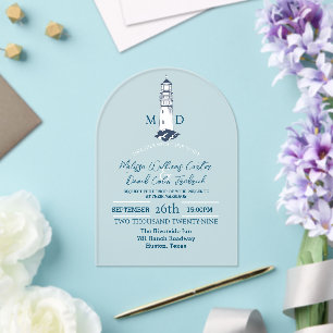 Coastal Seaside Beach Nautical Lighthouse Wedding  Acrylic Invitations