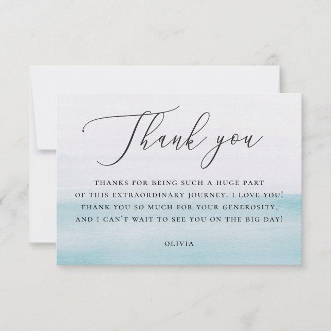 Coastal Seaside Bridal Shower | Watercolor Blue Thank You Card (Front)