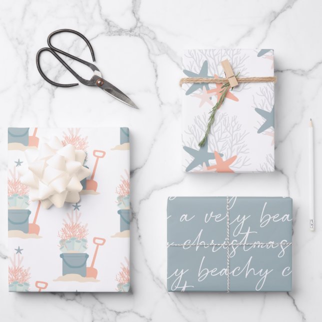 Coastal Seaside Christmas Wrapping Paper Sheet (Front)