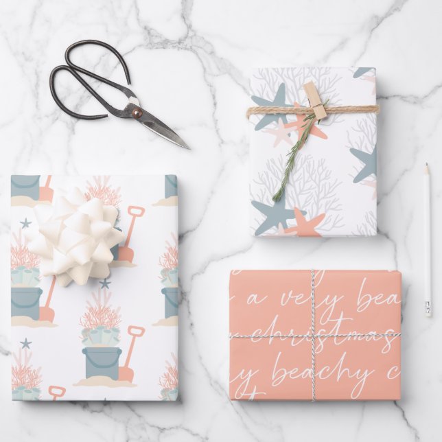 Coastal Seaside Christmas Wrapping Paper Sheets (Front)