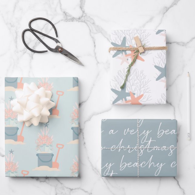 Coastal Seaside Christmas Wrapping Paper Sheets (Front)