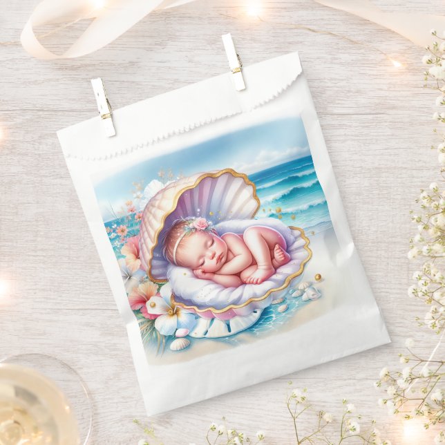 Coastal Seaside Girl's Baby Shower Ocean Themed  Favour Bags (Clipped)