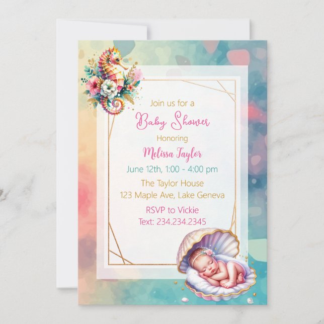 Coastal Seaside Girl's Baby Shower Ocean Themed Invitation (Front)