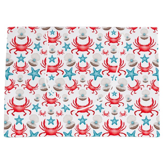 Coastal Seaside Red Crabs Large Gift Bag (Front)