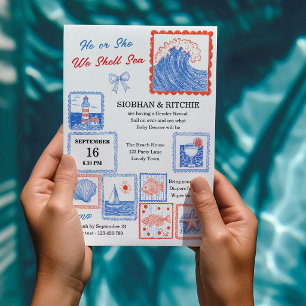 Coastal Seaside We Shell Sea Gender Reveal Invitation