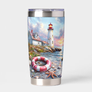 Coastal Serenity at Sunset – Lighthouse Insulated Tumbler