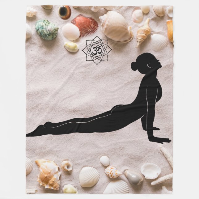 Coastal Serenity: Cobra Pose with Om Mandala Fleece Blanket (Front)
