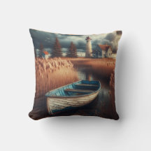 Coastal Serenity: Lighthouse and Rowboat